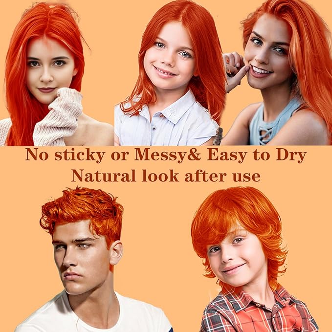 Orange Hair Color Wax, Temporary Washable Hair Color Dye for Kids, Temporary Dye Wax Natural Hairstyle Cream Hair Pomades for Women & Men Party Cosplay Halloween
