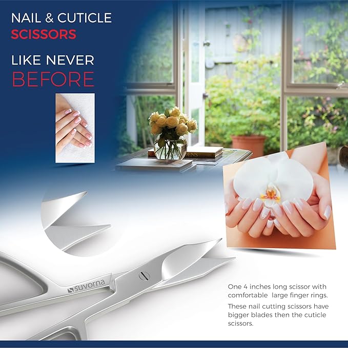 Suvorna Manicure Kit for Women with Nail Clippers, Nail Scissors, Cuticle Pusher, Nail File & Tweezer - Made with Stainless Steel - Professional Nail kit for Adults, Seniors, Women, and Men. (5 Pcs)