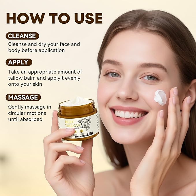 Beef Tallow for Skin - Natural Honey and Tallow Balm Nourishing Tallow Face Moisturizer Cream, Formula with Grass-Fed Organic Whipped Tallow for Dry, Cracked Face & Body Skin Care Daily Use (2 oz)