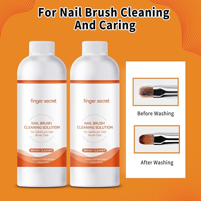Nail Brush Cleaner 2 packs Nail Brush Cleaner for Gel Polish Nail Brush Cleaner Liquid for Acrylic with Glass Cup Nail Cleaning pads for DIY Salon at Home 8 Fl.Oz