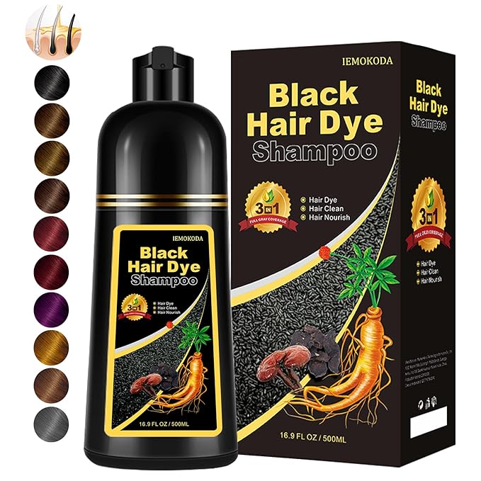 Instant Black Hair Dye Shampoo, Natural 3-in-1 for Gray Coverage in 10-15 mins, Long-Lasting Color Effect for Women and Men, 16.9 Fl Oz (Black)