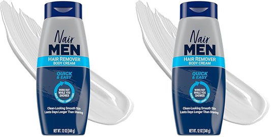 Nair Men Hair Remover Body Cream, Quick and Easy Body Hair Removal Cream for Men, Aloe and Lanolin, Dermatologist Tested, 12 Oz (Pack of 2)