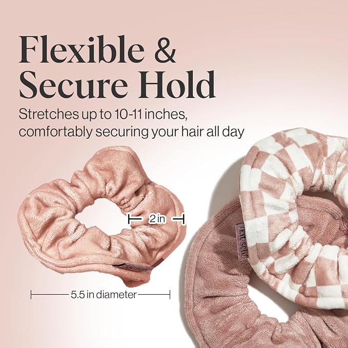 Kitsch Microfiber Hair Towel Scrunchie - Soft Large Scrunchies for Women - Scrunchies for Thick Hair - Highly Absorbent Towels | Ideal Gifts for Women - 2 pcs (Terracotta, Checkered)