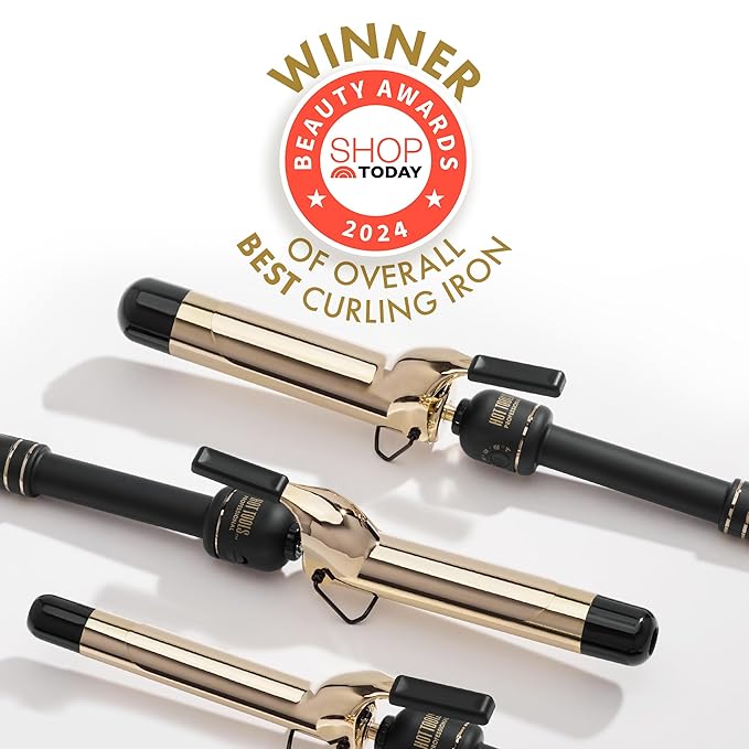 HOT TOOLS 24K Gold Professional 1" Extended Barrel Curling Iron with Clamp for Bouncy Curls - 24K Gold Technology for Long-Lasting Results & Longer Barrel for Easy Styling (Pack of 6)
