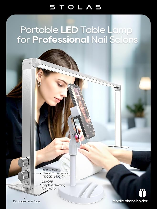 STOLAS Nail Tech Lamp for Desk, 4000K-6000K Dimmable LED Manicure Lamp, Desk Light for Nail Tech-Silver
