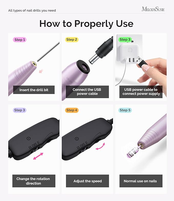 MelodySusie Pen-Shaped Portable USB Nail Drill, PC120I 20000RPM Electric Nail File with Compact Design for All Nail Care, Manicure Polishing, Shaping & Gel Removal at Home for Beginners