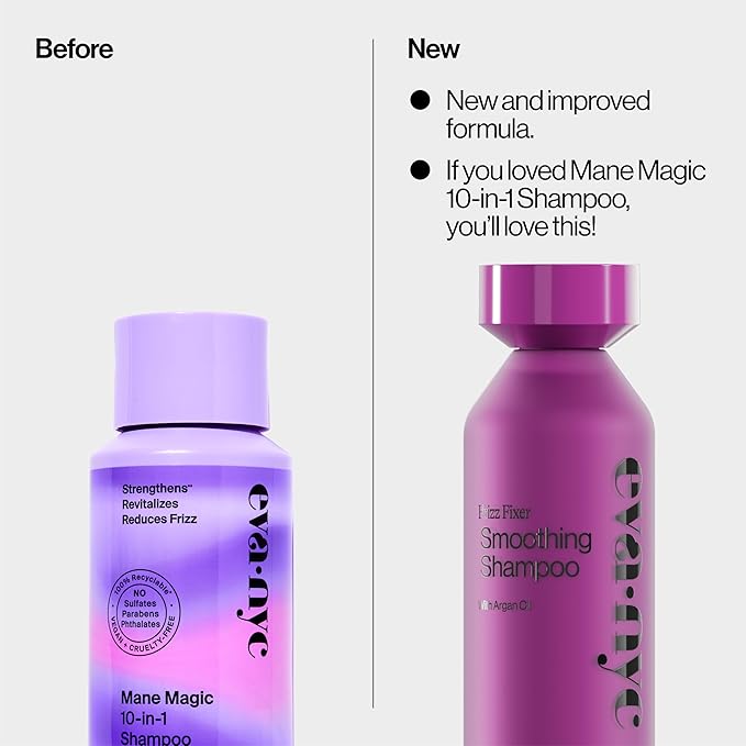 Eva NYC Anti-Frizz Shampoo with Argan Oil + Sunflower Seed Oil - Soft, Manageable, Shiny + Nourished Hair - For Frizzy, Medium to Thick Hair Types - Warm Vanilla Scent - 10 fl oz