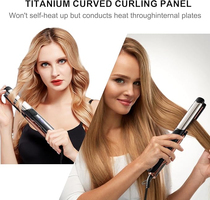 SOKANY 1 Inch Flat Iron Hair Straightener and Titanium Curler 2 in 1,Dual Voltage Smart 3D Ceramic Floating Plates Ionic Straightener,8 Temps Settings Fast Heating & Heat Protection