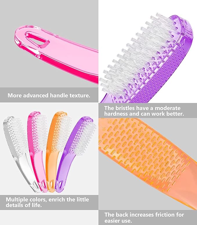 Nail Brush for Cleaning Fingernails, 4Pack Handle Grip Nail Brushes Fingernail Brush for Cleaning Nail Scrub Brush for Toes and Nails Women Men (Color1)