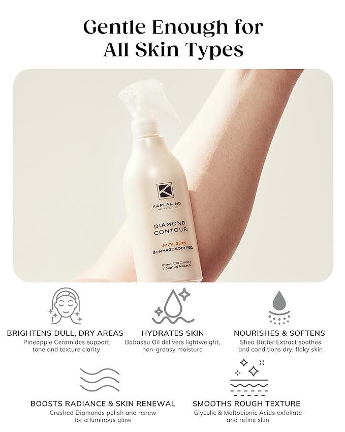 KAPLAN MD Diamond Contour Insta-Glow Gommage Body Peel – Body Exfoliator & Skin Peel with Glycolic Acid, Pineapple Ceramides & Crushed Diamonds - Exfoliating for Smooth, Radiant Skin, 10.14 fl oz