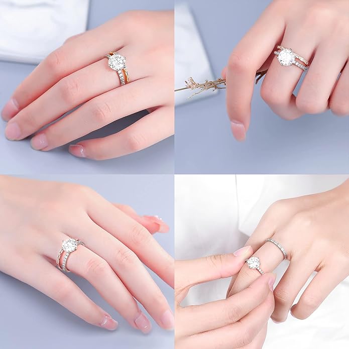 MOOSEA 3CT Moissanite Engagement Rings for Women, Brilliant D Color VVS1 Clarity Lab Created Rings S925 Sterling Silver 14K White Gold Vermeil 6 Claw Moissanite Ring for Women Jewelry Gifts