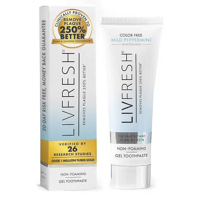 LIVFRESH Toothpaste Gel, Clinically Proven to Remove Plaque 250% Better, Improves Gum Health 190% Better, Prevents & Reduces Tartar, Mild Peppermint