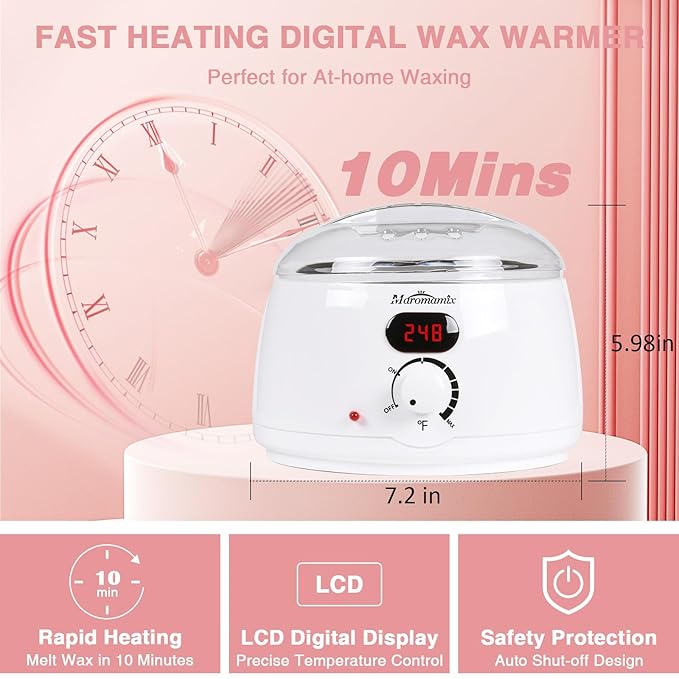 Waxing Kit -Digital Wax Warmer Machine for Hair Removal with 4 Packs of Hard Wax Beads & Silicone Pot for Full Body, Legs, Face, Eyebrows, Bikini, Brazilian at Home Waxing Kit for Women Men