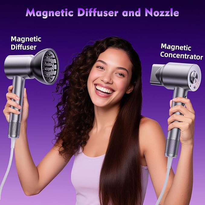 Hair Dryer,160000 RPM High-Speed Brushless Motor Negative Ionic Salon Blow Dryer for Fast Drying, Low-Noise Design & Advanced Heat Control to Prevent Heat Damage, Frosted Gray