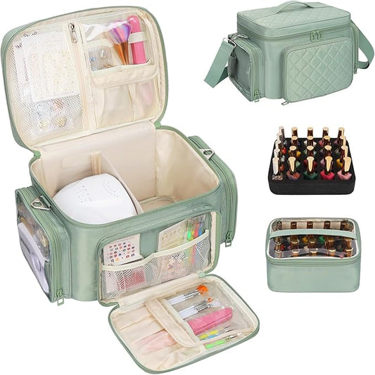 Nail Polish Organizer, Nail Polish Storage Holds 42+ Bottles & Nail Lamp, Portable Travel Nail Kit Storage Carrying Case Fits Nail Suppiles, Gift for Manicurist, Grils - Green