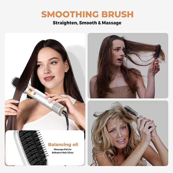 5 in 1 Hair Dryer Brush Set,Professional Negative Ionic Hot Air Styler, Air Curling Wrap Styler,Detachable Blow Dryer Brush With Auto Wrap Curlers,Hair Styling Tools For Straight/Curl/Drying/Smoothing