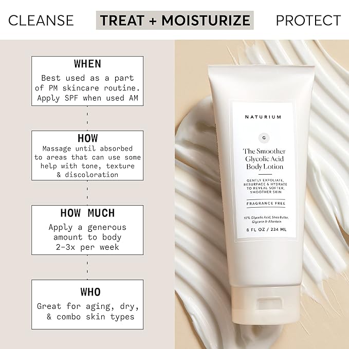 Naturium The Smoother Glycolic Acid Body Lotion, Resurfacing & Exfoliating Treatment, with 10% Glycolic Acid, 8 oz