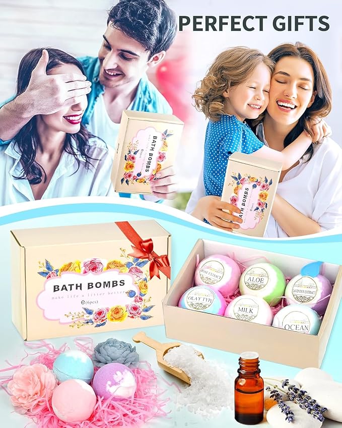 Light Up Bath Bombs with Surprise Inside, 4.23 oz XL Natural Gift Set 6 with Essential Oils, Magnesium Large Bath Bombs for Women Relaxing Spa Skin Moisturize Gifts for Women