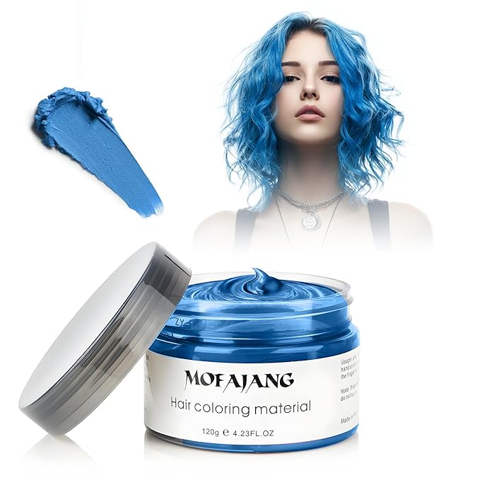 Blue Temporary Hair Color Wax - SOVONCARE Washable Hair Dye for Men & Women, All-Day Hold Disposable Hair Styling Clays for Party, Cosplay & Daily 4.23 oz