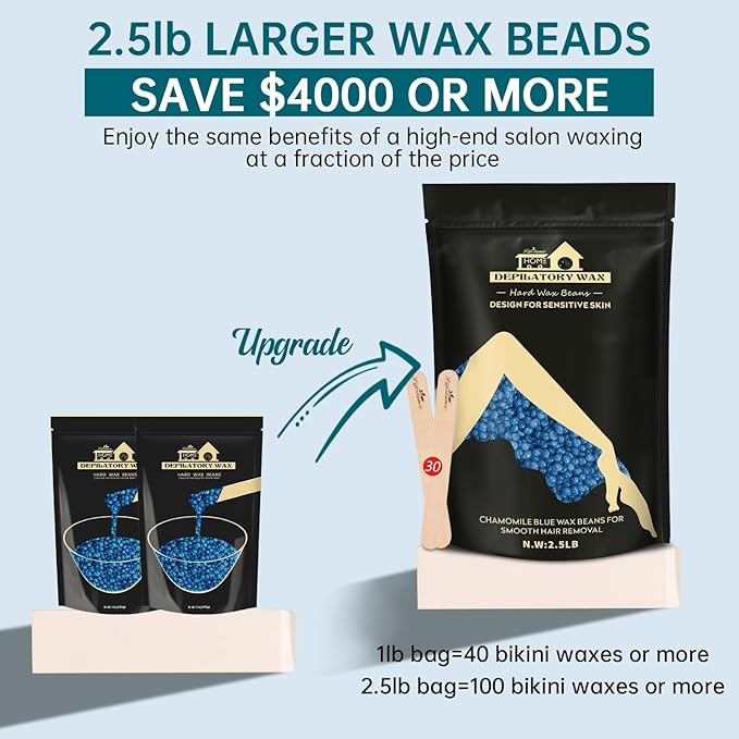 Lifestance 2.5lb Wax Beads Kit, Chamomile Hard Wax Beans For Hair Removal Brazilian Bikini Face, Painless Waxing for Fine Coarse Hair Women Men Large Refill for Wax Warmers at Home