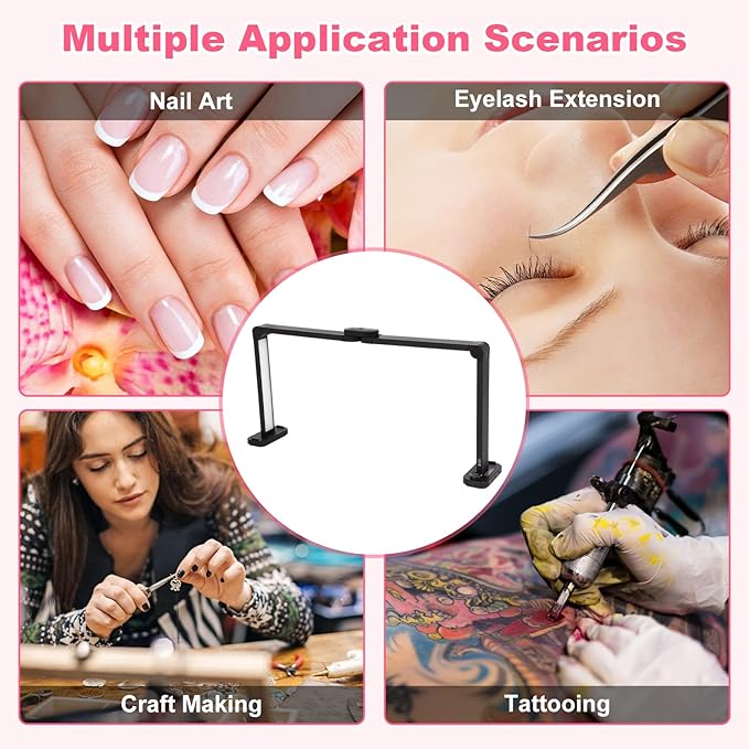 34in Half Moon Light for Nail Desk, Foldable LED Lamp for Nail Art, Tattooing, Craft Making, Stepless Dimming, 3000-6000K Color Temperature Adjustment, 456 Light Beads, Black