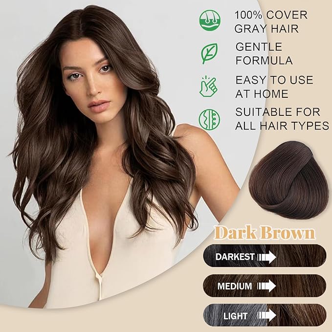 Dark Brown Plant-Based Hair Color Shampoo for Women & Men - 3 in 1 for 100% Grey Coverage in 15 Minutes, Instant Natural Dye for All Hair Types, Para Canas