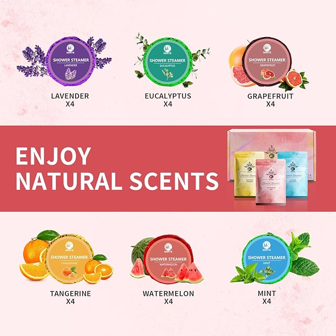 Shower Steamers Aromatherapy, 24-Pack Shower Bombs Birthday Gifts for Women, Christmas Stocking Stuffers Gifts with Eucalyptus Mint Lavender Watermelon Grapefruit Tangerine Essential Oils