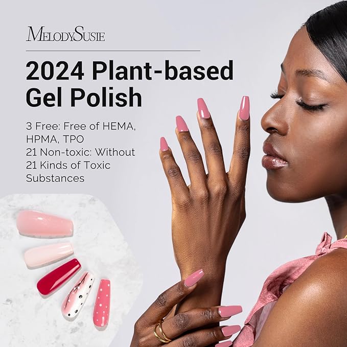MelodySusie Fleurwee Plant Based 4pcs Gel Nail Polish Hema Free 21 Non Toxic Long Lasting Pink Shades Nail PolishNo Chip Nail Art Salon DIY Gifts for Women Gel Manicure Kit