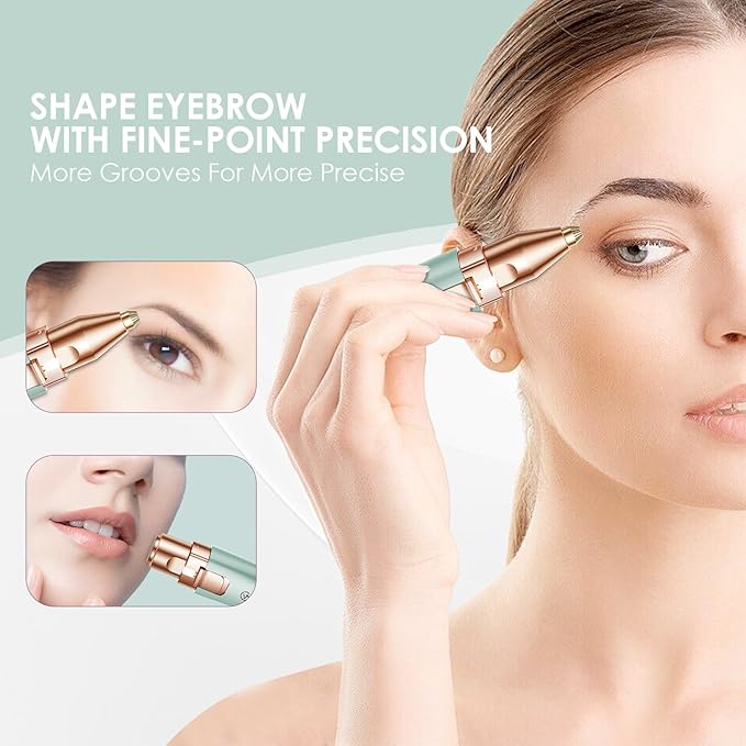 VG VOGCREST Eyebrow Facial Trimmer: 2 in1 Rechargeable Facial Hair Removal and Eyebrow Shaver - Face Lips Body Painless Facial Razor with Built-in LED Light (Pastel Green)