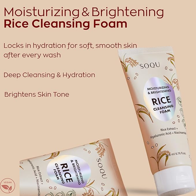 Rice Foam Cleanser with Niacinamide & Hyaluronic Acid – Gentle Korean Face Wash for Hydrating & Brightening – Made in Korea – 200ml