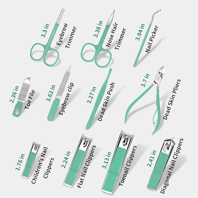 Manicure Set Professional Nail Clipper Kit-26 Pieces Stainless Steel Manicure Kit,Nail Care Tools with Luxurious Travel Case (Green)