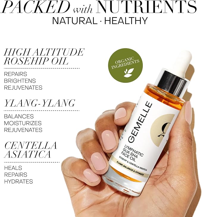 GEMELLE 3-Pack Lymphatic Gua Sha Morning & Night Face Starter Set 15ml | 10x Award Winner | White Jade Gua Sha Tool, Gua Sha & Anti-Aging Face Oils | Sculpting, Lymphatic Drainage, Hydrate, Protect