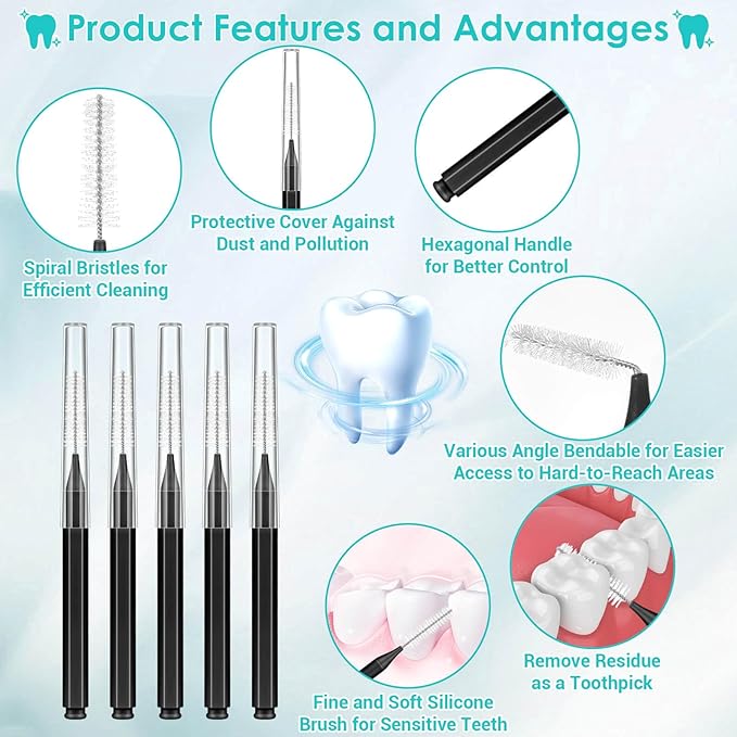 Lezmarket 300PCS Interdental Brushes for Braces, Soft and Bendable Dental Brush for Orthodontic Braces, Braces Cleaner Brush Tooth Pick Teeth Flossers Brushes for Teeth (Black)