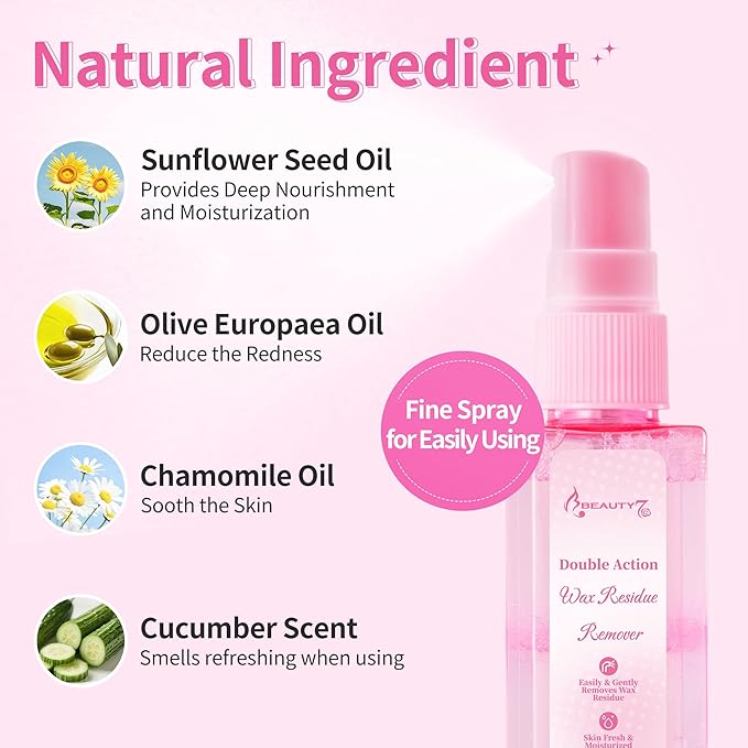 Beauty7 Post Wax Residue Remover, Post Wax Oil, After Waxing Spray, Easy& Gently Hair Remover Waxing, After Waxing Care Product 2.71 oz/ 80ml