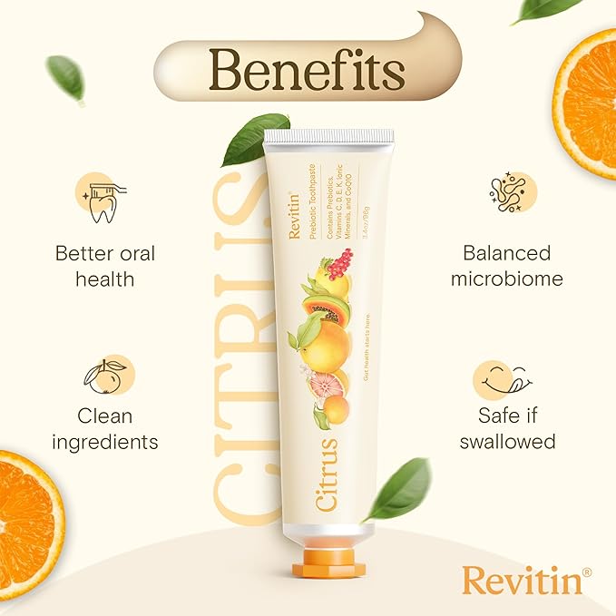 Revitin Toothpaste | Fluoride-Free Prebiotic Citrus Tooth Gel | No SLS, Gluten Free, Dye Free, GMO Free, No Sweeteners | Non-Toxic, Kid Approved, Pack of 5