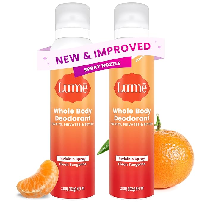 Lume Invisible Spray Deodorant For Women - Whole Body Deodorant Spray - 72 Hr Odor Control - Ozone Friendly, Natural Propellant - Aluminum & Baking Soda Free, Skin Loving - 3.6 ounce (Clean Tangerine)