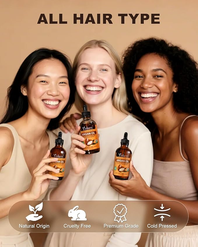 Organic Argan Oil for Hair 4 Fl Oz, USDA Pure and Natural Morocco Argan Oil, Argon Oil For Hair, Scalp, Face & Skin Care, 100% Cold Pressed Hair Conditioner, Unrefined Argon Nails Carrier Oil