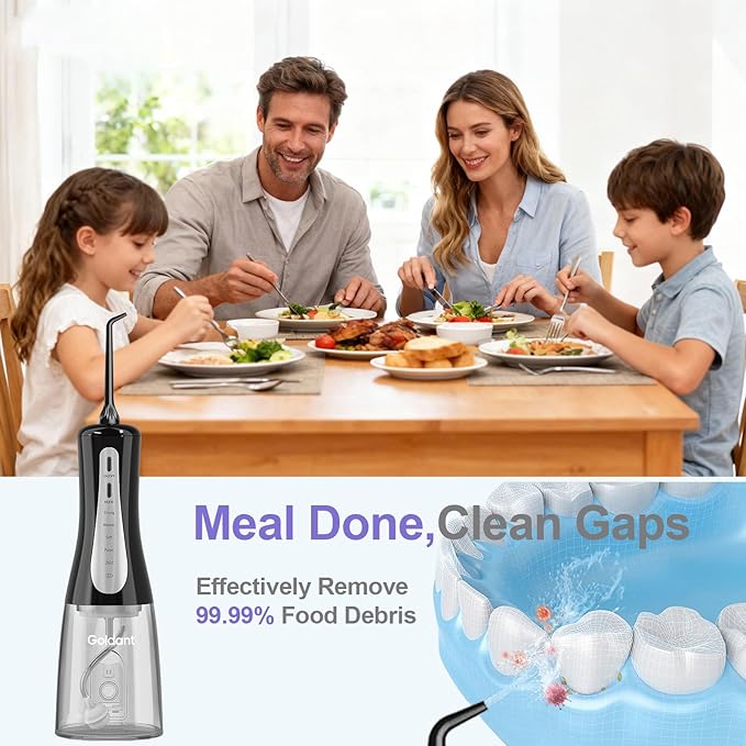 350ML Water Dental Flosser Teeth Pick with Travel Bag, 5 Modes Portable Cordless Oral Irrigator Cleaner, Electric Rechargeable IPX7 Waterproof for Home Travel Teeth Cleaning flossing(Black)