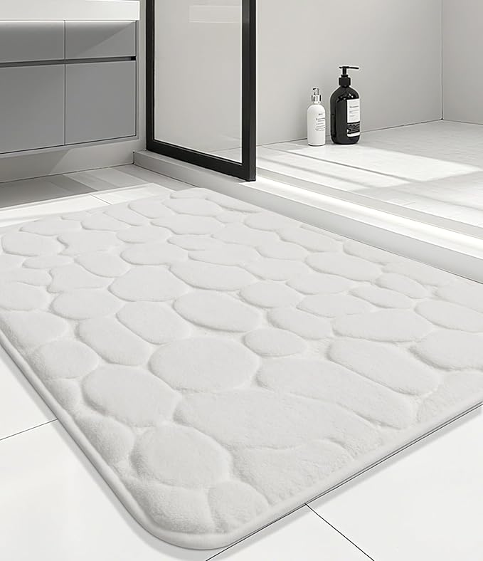 YIHOUSE Memory Foam Bath Mat Cobblestone Bathroom Rugs Super Water Absorbent Bath Mats for Bathroom Machine Washable Bath Rugs(24 x 36,White)
