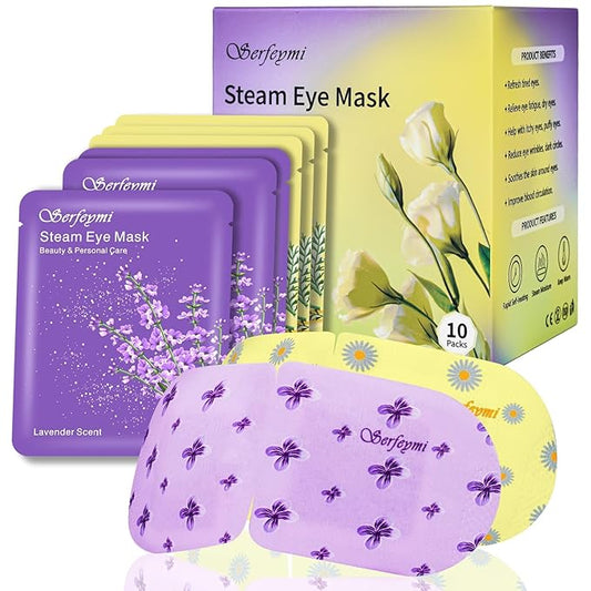 Serfeymi 10 Packs Steam Eye Masks Relieve Eye Fatigue, Hot Compress Self Heating Warm Eye Mask, Disposable Eye SPA Heated Eye Mask for Dry Eyes Dark Circles Tired Eyes -Lavender(5PCS)+ Chamomile(5PCS)