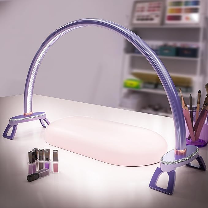 Large Half Moon Light for Nail Desk, Stepless Dimmable Lamp for Nails Table, 3 Color Temperature 24 inch Purple Led Nail tech Desk lamp for Manicure Sculpture Handi Crafts Lighting