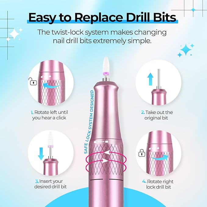 Electric Nail Drill Professional: Shiny 40000RPM Electric Nail File Kit E File Nail Drill Machine with LCD Display for Acrylic Gel, Manicure Pedicure Polishing Grinder for Salon Home, Diamond