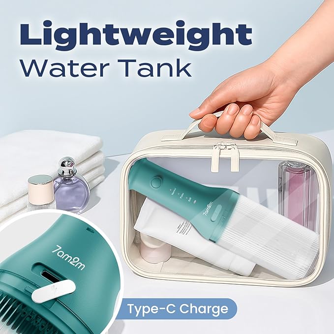 7AM2M Portable Water Flosser Cordless, Water Flosser for Teeth with 3 Modes and 2 Jet Tips, USB C Rechargeable, IPX7 Waterproof, Dental Water Flosser for Travel and Home Use (Peacock Green)