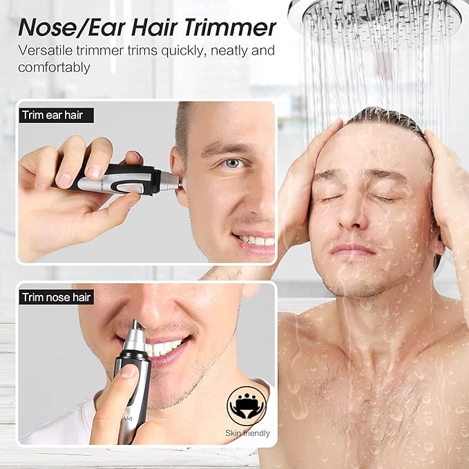 Ear and Nose Hair Trimmer Clipper - 2025 Professional Painless Eyebrow & Facial Hair Trimmer for Men Women, Battery-Operated Trimmer with IPX7 Waterproof, Dual Edge Blades for Easy Cleansing Black
