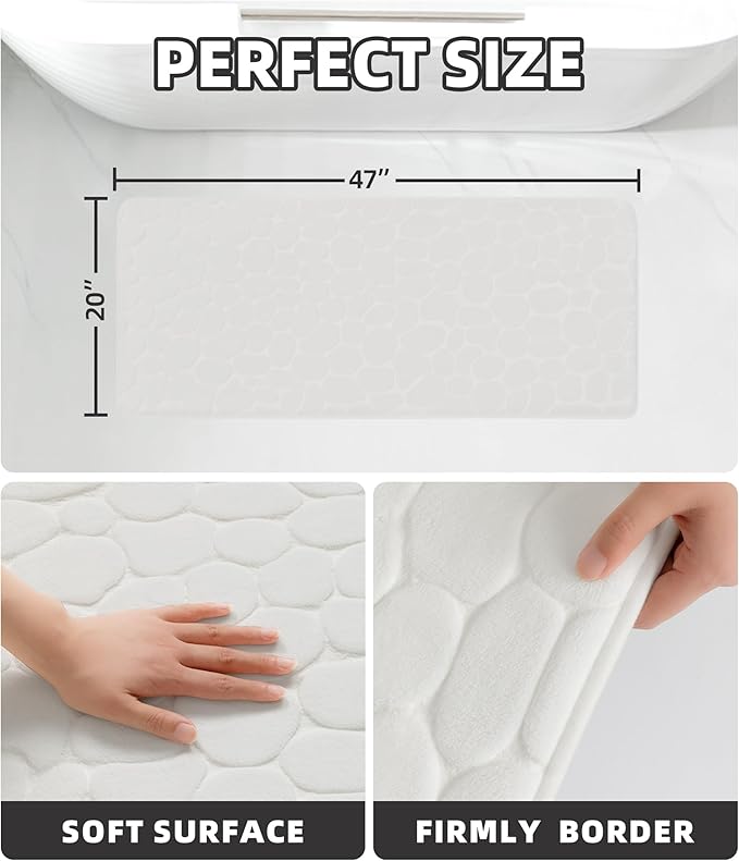 YIHOUSE Memory Foam Runner Rug, Cobblestone Bathroom Runner Rugs Super Water Absorbent Bath Mats for Bathroom Machine Washable Bath Rugs for Hallway Bedroom Laundry Room(20 x 47,White)