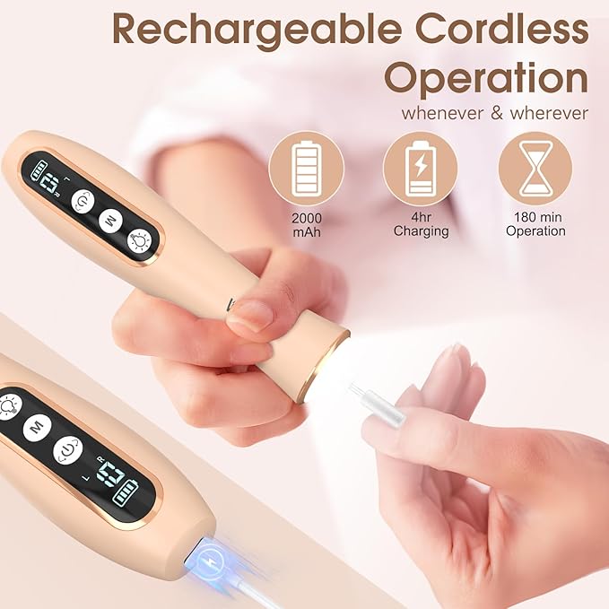 Professional Manicure Pedicure Kit with 360° LED Light&10 Speeds&Memory Mode with Case, Cordless Electric Nail Drill, Pedicure Tools for feet,Hand Foot Care Nail File for Thick Nail Toenail Cuticle