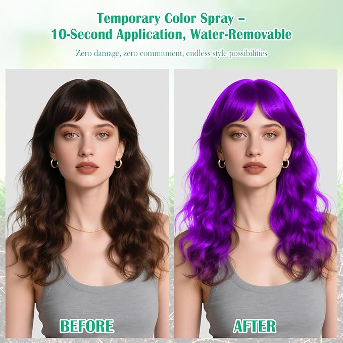 Temporary Hair Color Spray for Kids Women,One-Time Use Purple Hair Spray, Washable Temporary Hair Dye, Natural Hair Color Wax,Non-sticky Hair Spray for Cosplay,Party,Christmas,Halloween(Purple,4.06Oz)