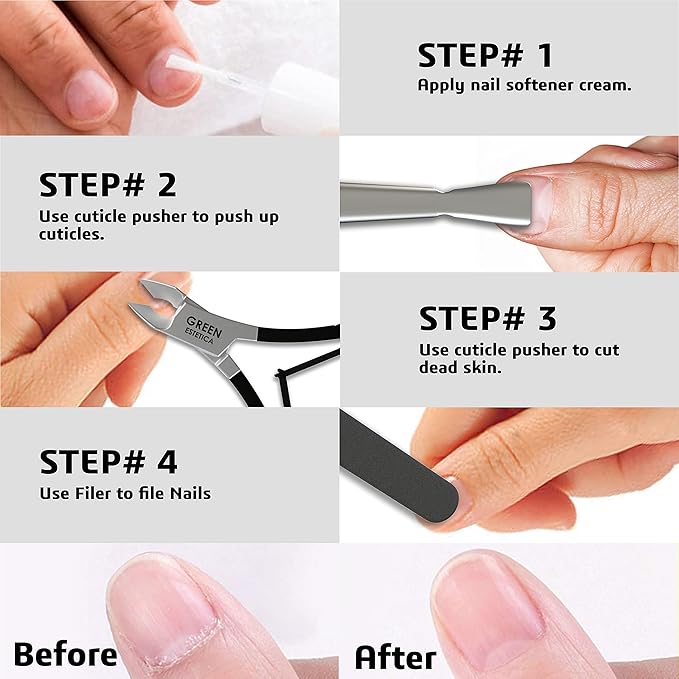 Professional Cuticle Trimmer with Cuticle Pusher Nail Cuticle Remover Nipper Silver Stainless Steel Sharp Blades Manicure Tools with Double Spring Nail Care Pedicure Nail Tools Home Spa (Black)