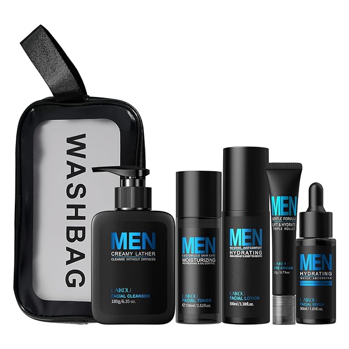 LAIKOU Skin Care Set, Gifts for Men, Skincare Gift Set, Men Skincare with Facial Cleanser, Toner, Lotion, Eye Cream, Serum Father's Day Christmas Birthday Valentines for Him Dad Husband Boyfriend