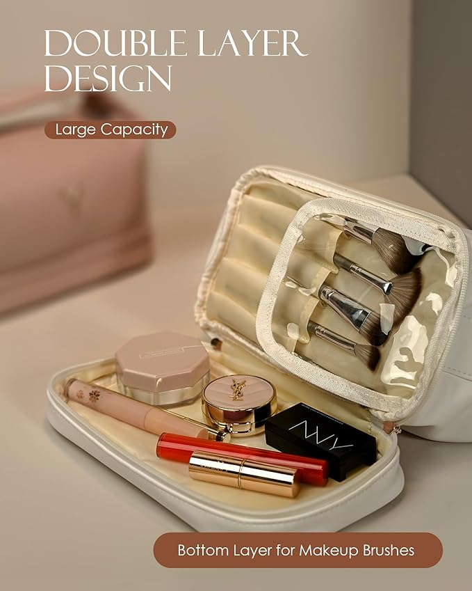 Teenage Girls Gifts Ideas, Personalized Makeup Bag with Handle, Initial Double Layer Cosmetic Bag with Makeup Brush Organizer, Gifts for Girls Teen Girls -10 11 12 13 14 15 16 17 18 Year Old